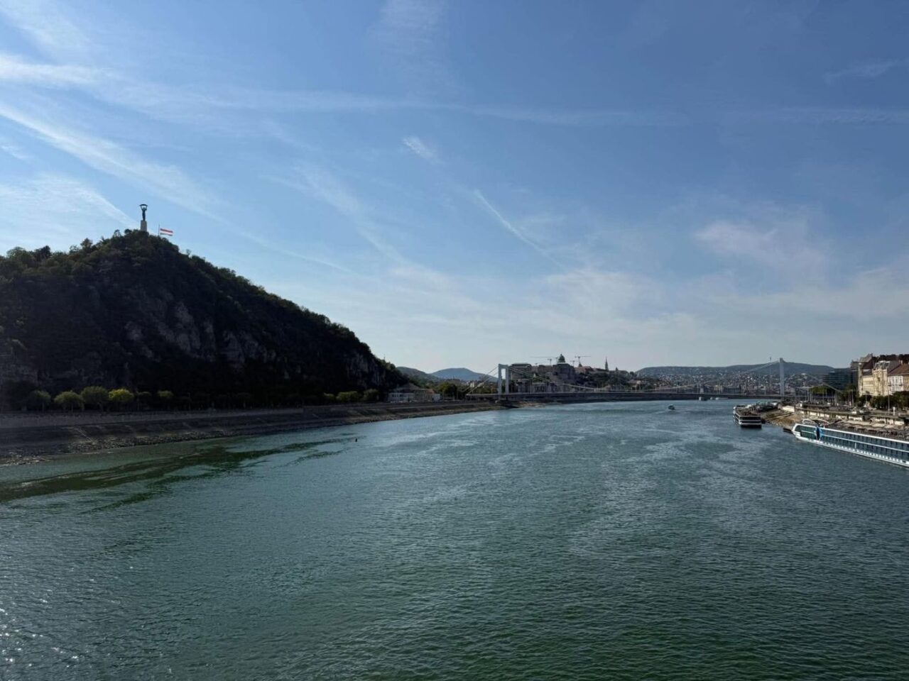 The Danube in Budapest with Gellért Hill, the Citadel and Elisabeth Bridge